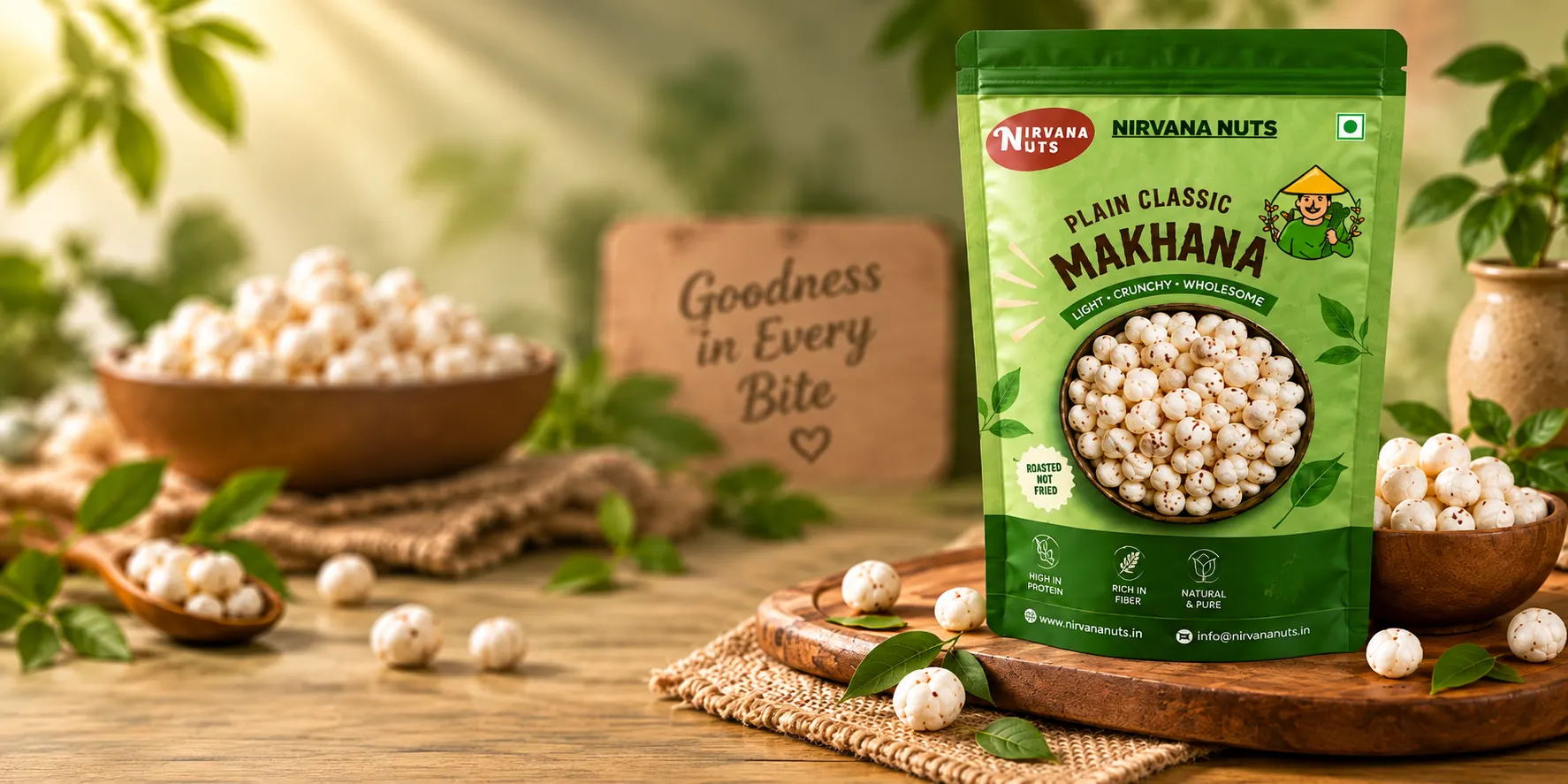 Plain Classic Makhana healthy roasted fox nuts snack India Nirvana Nuts