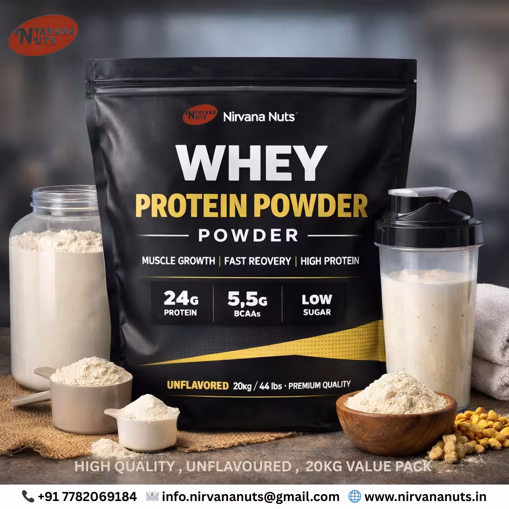 Bulk whey protein 20kg India high protein powder muscle growth gym supplement Nirvana Nuts
